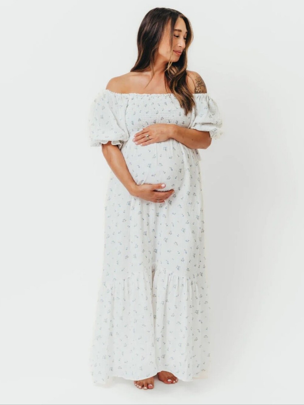 Livvy Smocked Floral Maxi Dress in Blue Foliage - Bump Friendly - Picture 6 of 11